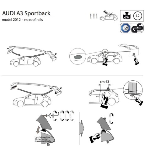 Kit barre portatutto LP47 per Audi A3 Sportback 5p 2012 2020