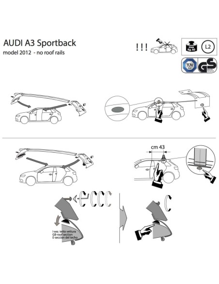 Kit barre portatutto LP47 per Audi A3 Sportback 5p 2012 2020