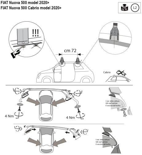 Kit barre portatutto LP47 per Fiat 500 elettrica dal 2020