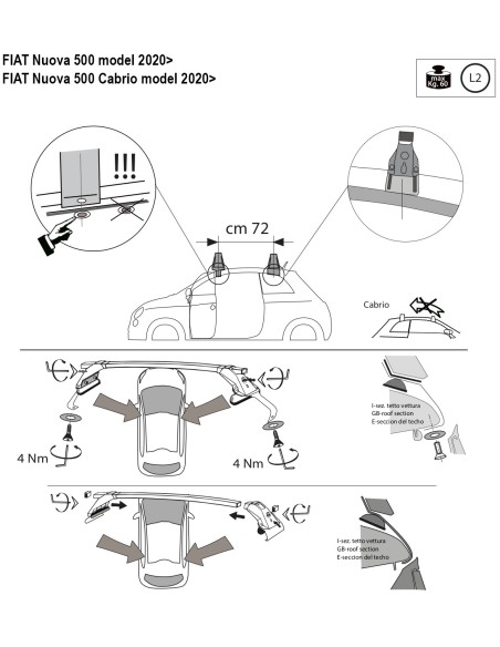 Kit barre portatutto LP47 per Fiat 500 elettrica dal 2020