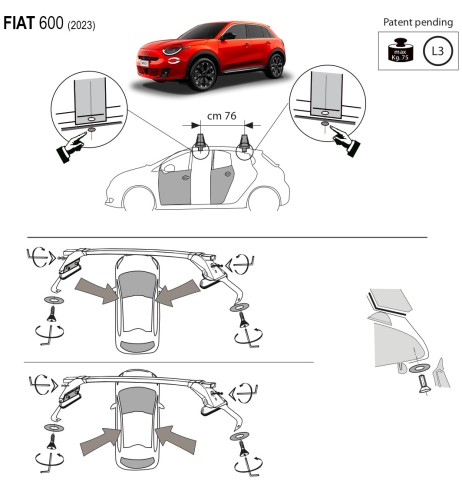 Kit barre portatutto LP47 per Fiat 600 dal 2023