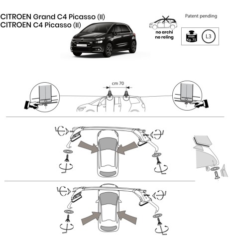 Kit barre portatutto LP47 per Citroen C4 Picasso 5 posti dal 2013