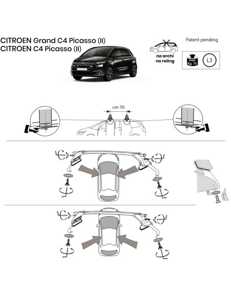 Kit barre portatutto LP47 per Citroen Grand C4 Picasso 7 posti dal 2013