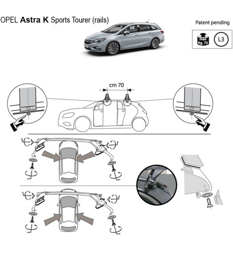Kit barre portatutto LP47 corrimano basso Opel Astra Sports Tourer dal 2015