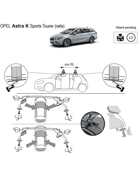 Kit barre portatutto LP47 corrimano basso Opel Astra Sports Tourer dal 2015