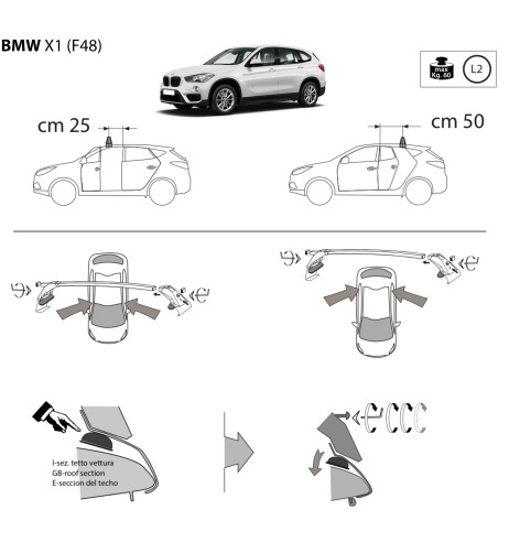 Kit barre portatutto LP47 per Bmw X1 senza corrimano 2015 2022