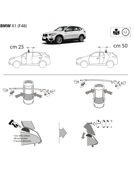 Kit barre portatutto LP47 per Bmw X1 senza corrimano 2015 2022