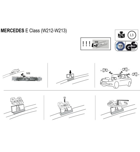 Kit barre portatutto LP64 per Mercedes Classe E c fori M8 2009 2023