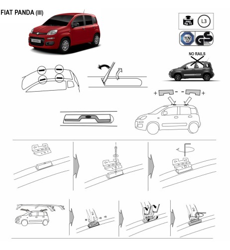 Kit barre portatutto LP64 per Fiat Panda 5p senza corrimano dal 2012