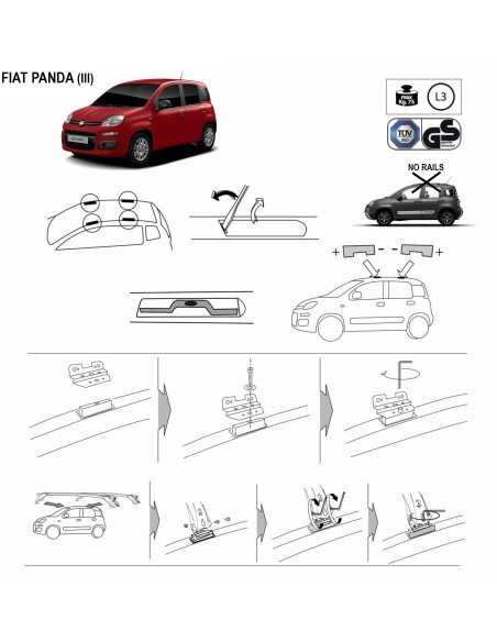 Kit barre portatutto LP64 per Fiat Panda 5p senza corrimano dal 2012
