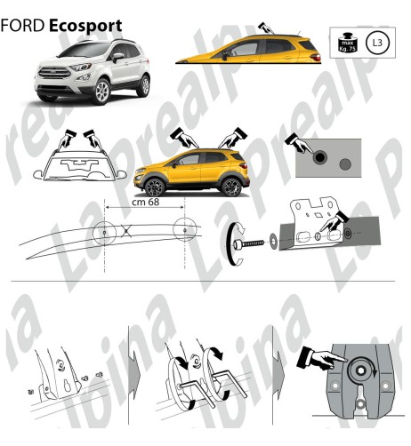 Kit barre portatutto portapacchi Ford Ecosport dal 2014 railing integrato L