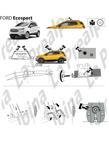 Kit barre portatutto portapacchi Ford Ecosport dal 2014 railing integrato L