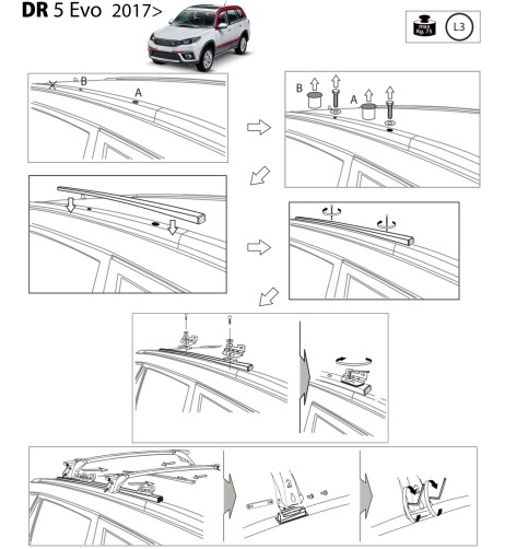 Kit barre portatutto portapacchi LP64 per Dr DR5 dal 2017 railing bassi