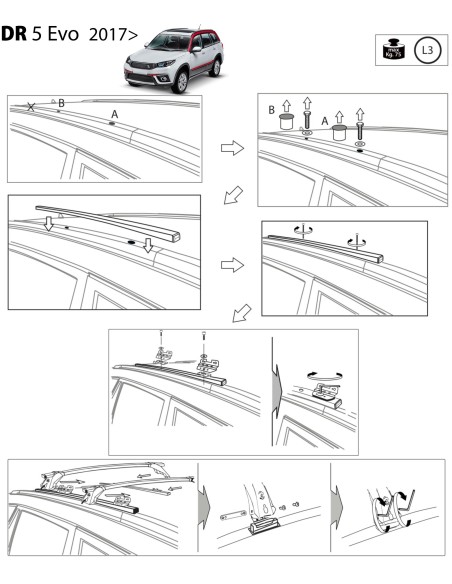 Kit barre portatutto portapacchi LP64 per Dr DR5 dal 2017 railing bassi