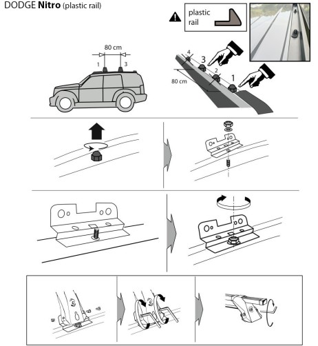 Kit barre portatutto LP64 per Dodge Nitro 5p dal 2008 railing plastica