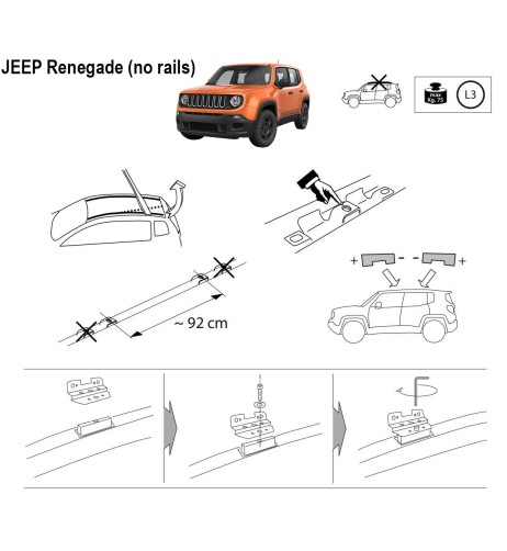 Kit barre portatutto LP64 per Jeep Renegade senza corrimano dal 2014