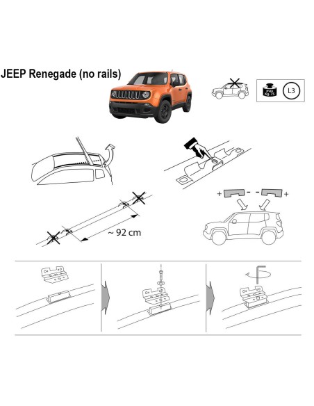 Kit barre portatutto LP64 per Jeep Renegade senza corrimano dal 2014