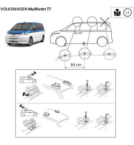 Kit barre portatutto LP64 per Volkswagen Transporter Multivan T7 dal 2022