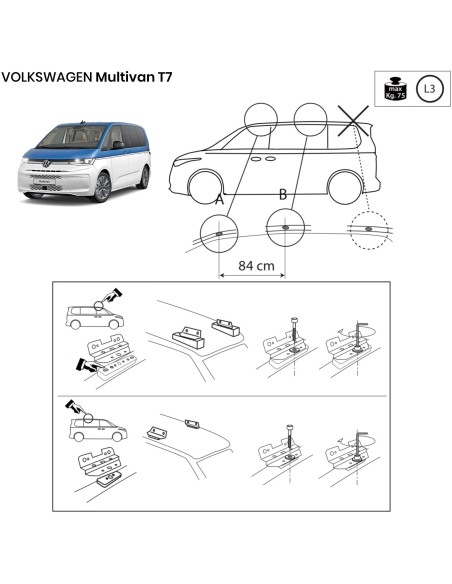 Kit barre portatutto LP64 per Volkswagen Transporter Multivan T7 dal 2022
