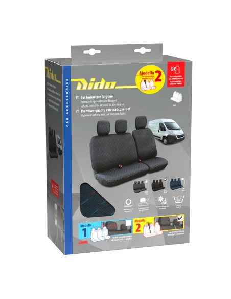 Set fodere coprisedili universali per furgone Dido 2 blu