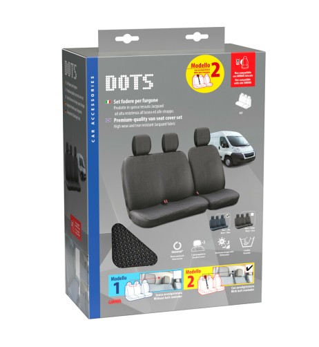 Set fodere coprisedili universali per furgone Dots 2 nero blu