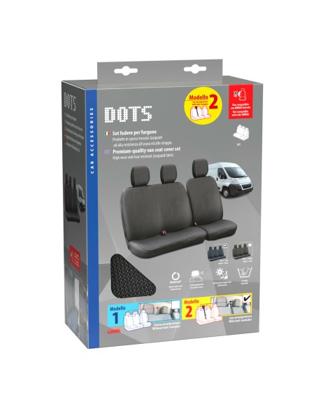 Set fodere coprisedili universali per furgone Dots 2 nero blu