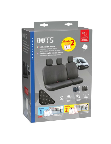 Set fodere coprisedili universali per furgone Dots 2 nero grigio