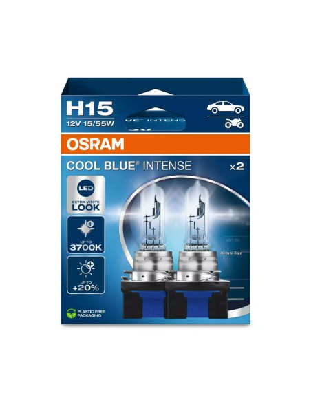 Coppia lampade alogene H15 12V 55 15W PGJ23t 1 Osram Cool Blue Intense