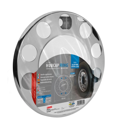 Anello coprimozzo inox vuoto 422mm fori 33mm cerchi in acciaio Camion