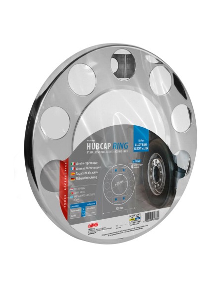 Anello coprimozzo inox vuoto 422mm fori 33mm cerchi in acciaio Camion