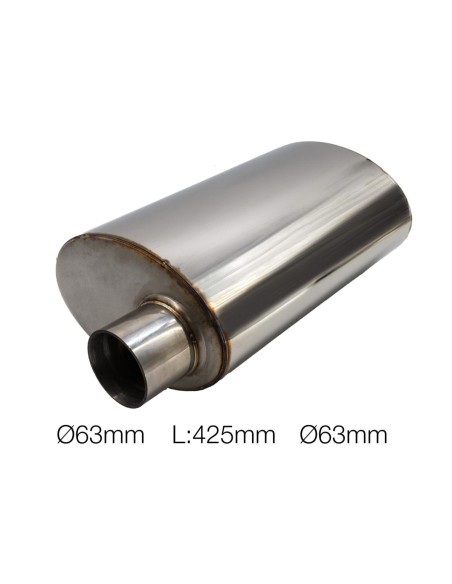Silenziatore universale inox uscita rotonda dritta 63mm centrale offset ESR