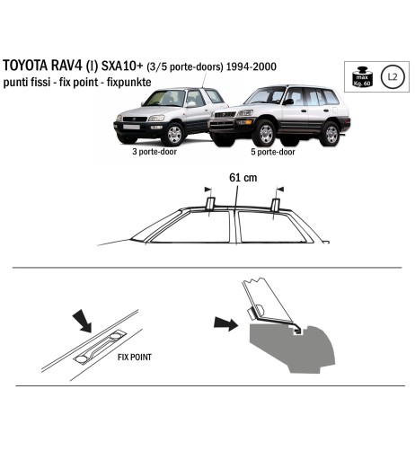 Kit barre portatutto LP47 per Toyota Rav4 3 5p 1994 2000