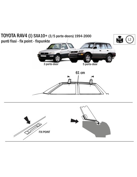 Kit barre portatutto LP49 per Toyota Rav4 3 5p 1994 2000