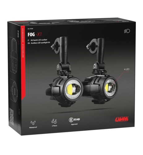 Kit 2 faretti Fog X1 ausiliari omologati fendinebbia a Led 12V 20W