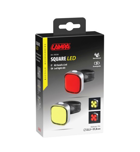 Kit fanale anteriore e posteriore Bici Square Led ricaricabili USB