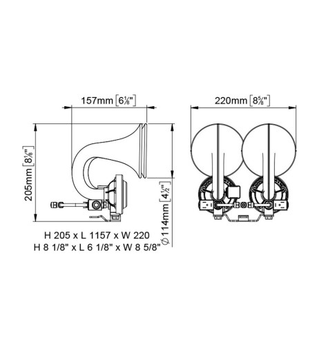 Tromba pneumatica 2 cornetti con elettrovalvola camion 12V