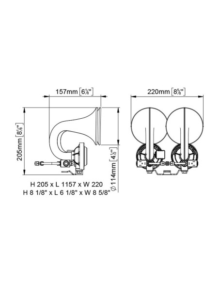 Tromba pneumatica 2 cornetti con elettrovalvola camion 24V