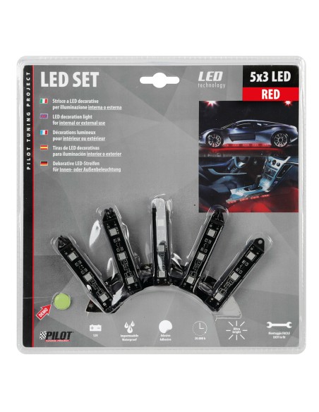 Set strisce decorative interno esterno 5x3 led 12V rosso