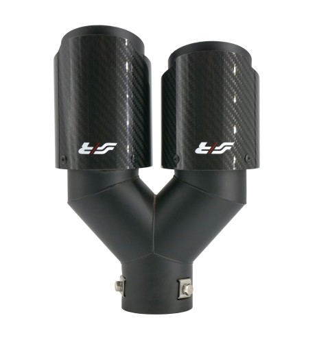 Terminale scarico universale carbonio e acciaio doppio disassato 66mm TRX 1