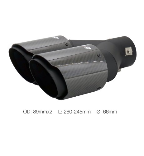 Terminale scarico universale carbonio e acciaio doppio disassato 66mm TRX 1