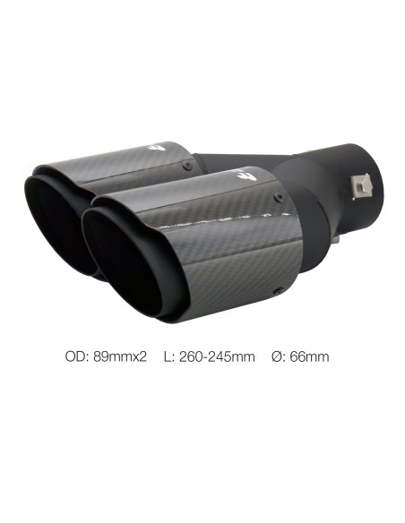 Terminale scarico universale carbonio e acciaio doppio disassato 66mm TRX 1