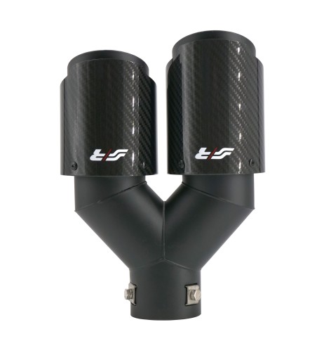 Terminale scarico universale carbonio e acciaio doppio disassato 66mm TRX 1