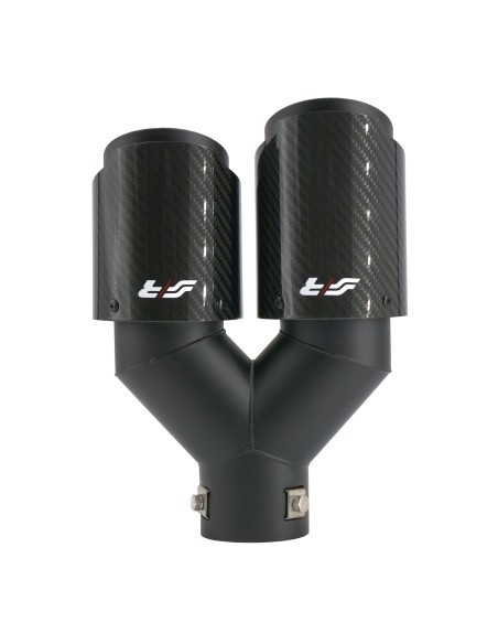 Terminale scarico universale carbonio e acciaio doppio disassato 66mm TRX 1