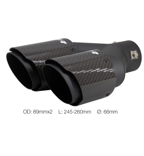 Terminale scarico universale carbonio e acciaio doppio disassato 66mm TRX 1
