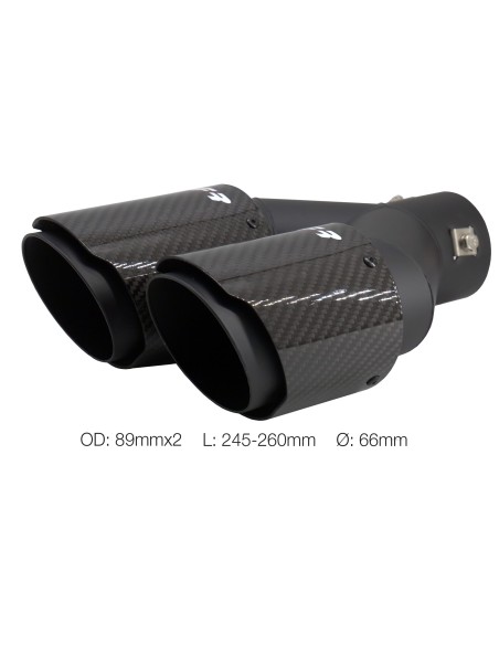 Terminale scarico universale carbonio e acciaio doppio disassato 66mm TRX 1